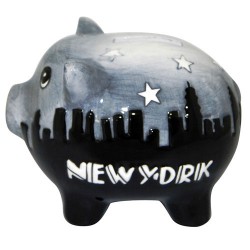 NYC Skyline Grey/Black Ceramic Piggy Bank