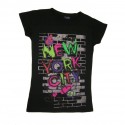 NYC Sleek Graffiti Black Ladies Fitted Tee