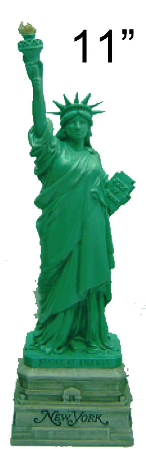 This 11 Inch Statue of Liberty is made of a durable poly material. Its green and ivory finish are a beautiful color and really do lady liberty justice. "New York" is written on the front of the base in a classic font Measures approx 11 inches tall.