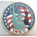 I Love NY w/US Flag & Statue of Liberty Round Magnet