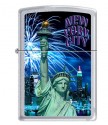 NY Liberty Blue Fireworks Satin Chrome Zippo