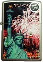 NY Liberty Red Fireworks Satin Chrome Zippo