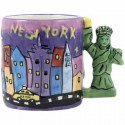 Mini Mug Ceramic Hand Printed NY Design Statue Of Liberty Handle