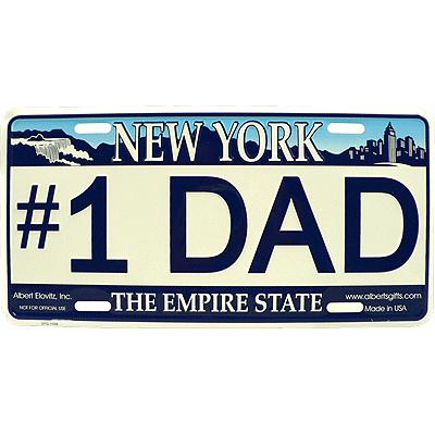 Let Dad know that he's number one with the "#1 Dad NY License Plate!" Celebrate the Empire State with this replica New York State License plate! This has "#1 Dad" written across the center. This replica license plate is made out of aluminum and measures 6 x 12 inches, just like the real thing. It also has the 4 holes to screw it on to the front of your car. Makes a great Gift or party favor for the nyc enthusiast.