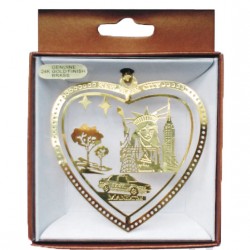 NYC Icons In Heart Gold Foil Ornament