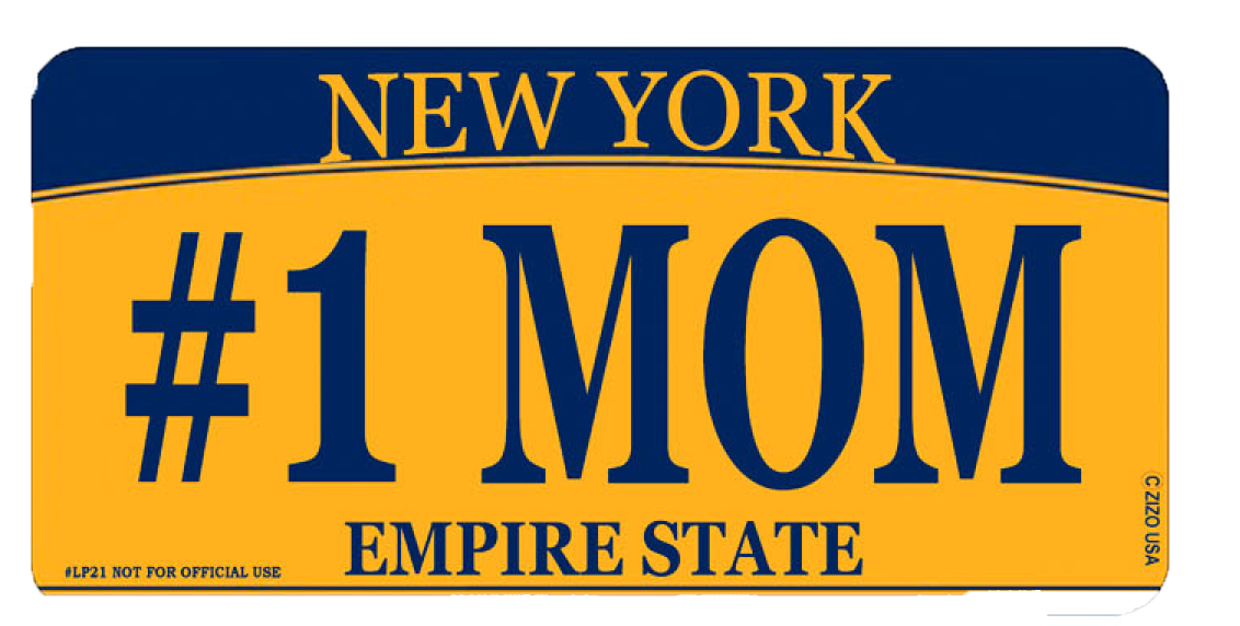 Let Mom know that she's number one with the "#1 Mom NY License Plate!" Celebrate the Empire State with this replica New York State License plate! This has "#1 Mom" written across the center. This replica license plate is made out of aluminum and measures 6 x 12 inches, just like the real thing. It also has the 4 holes to screw it on to the front of your car. Makes a great Gift or party favor for the nyc enthusiast.