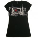 B/W Rhinestoned New York Skyline Ladies Fitted Tee