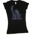 Blue Rhinestone Lady Liberty Ladies Fitted Tee