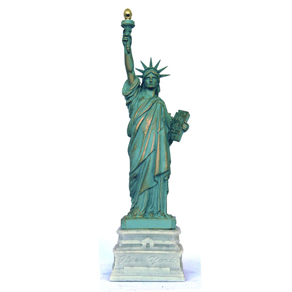 12 Inch Statue of Liberty w/ Short Base. Made in New York. Lady Liberty is our nations most famous symbol of freedom. The Scaled replicas of the Statue of Liberty were approved by the Statue of Liberty/ Ellis Island Foundation Inc. to be used to raise money for lady liberty's restoration in 1986. Signed by the artist, these unrivaled replicas are meticulously sculptured and faithfully portray her beauty. They are cast in the USA of bonded marble with a hand painted patina and stand on an intricately detailed pedestal of bonded marble.