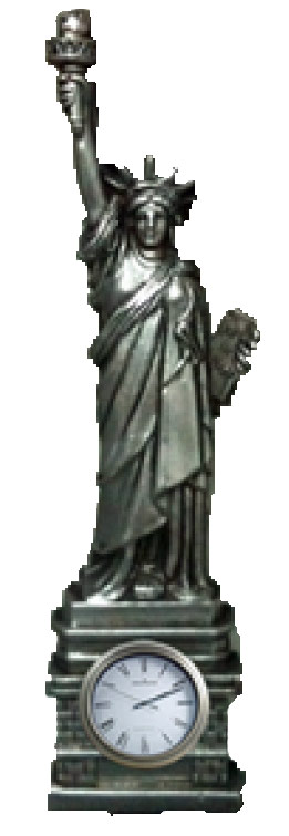 This 10 Inch Pewter Statue of Liberty features a metal Statue that will last for eternity. The clock is set in the pewter base for a perfect desk souvenir. Measures approx 10 inches tall.