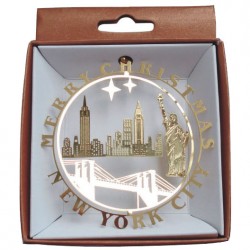 NYC Icons In Circle Gold Foil Ornament