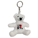 I Love NY White Plush Bear Keychain